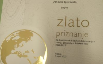 TILKA HUTTER (8.A) OSVOJILA ZLATO PRIZNANJE IZ GEOGRAFIJE