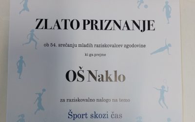 Zlato priznanje za raziskovalno nalogo pri zgodovini